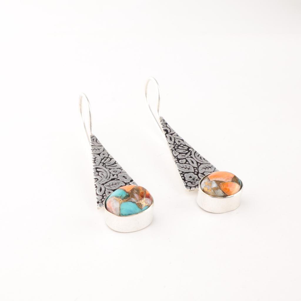Natural Spiny Oyster Gemstone 925 Sterling Silver Jewelry Handmade Earrings 1.9" EE-165-45