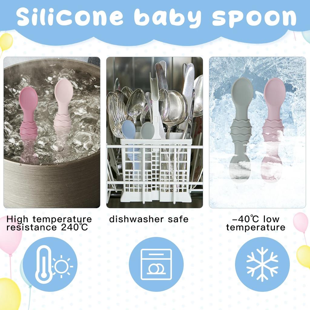 6 Stück Baby-Fütterungslöffel aus lebensmittelechtem Silikon, Trainings-Reislöffel, Kleinkind-Beißring, Spielzeug, Kindergeschirr, weiches Küchenzubehör