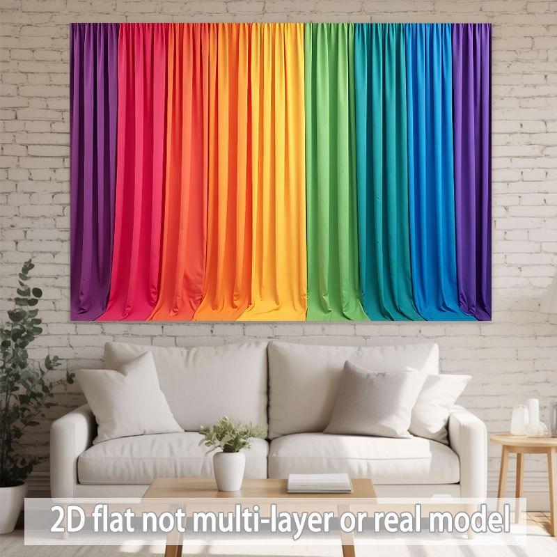2D Plane - A single 2D plane banner with a set of brightly colored rainbow-colored curtains decorating it.