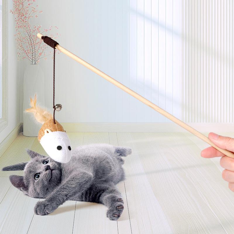 Cat Toys, Wooden Handles, Cat Teasing Sticks, Elastic Ropes, Cotton and Linen Cloth, Feather Bells, Interactive Cat Toys, Cat Teasing Toys
