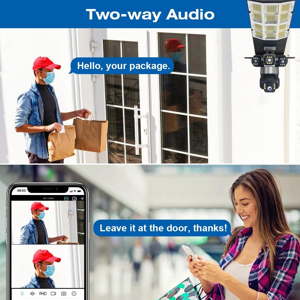 AIOOK Solar Street Light 2in1 Solar Camera Triple Lens HD 15MP WIFI V380 PRO 4G Camera Waterproof Night Vision Two Way Intercom