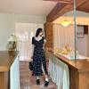 Summer New Thin Gentle Floral Vacation Travel Small Black Dress Medium and Long Temperament Dress