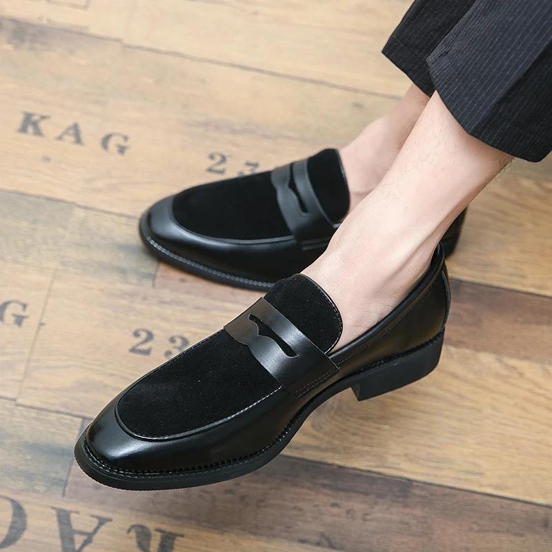 Fashion Italian Moccasins Men Loafers Suede Oxford Classic Original Derbies Shoes Slip-On Wedding Shoes Pointed Toe Dress Leather Shoe