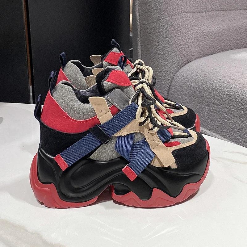 Fashion Women Chunky Sneakers New 2024 Autumn High Platform Dad Shoes Women Casual Trainer Sneakers Thick Sole Vulcanize Shoes 9.5CM