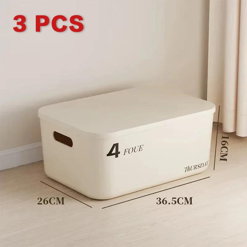 Stackable Dustproof Storage Box with Lid-Multi-Purpose Container for Cosmetics Clothing Grocery Snacks & Toy Storage Bin Basket