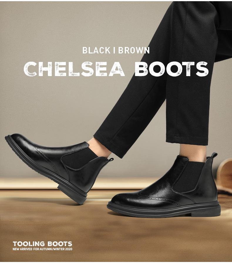 Men’s Mid-High Top Genuine Leather Brogue Chelsea Boots