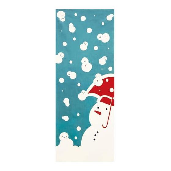Wafuka Prairie Dog Tenugui Towel - Snowman Falling from the Sky (Winter Pattern) [TE-511]