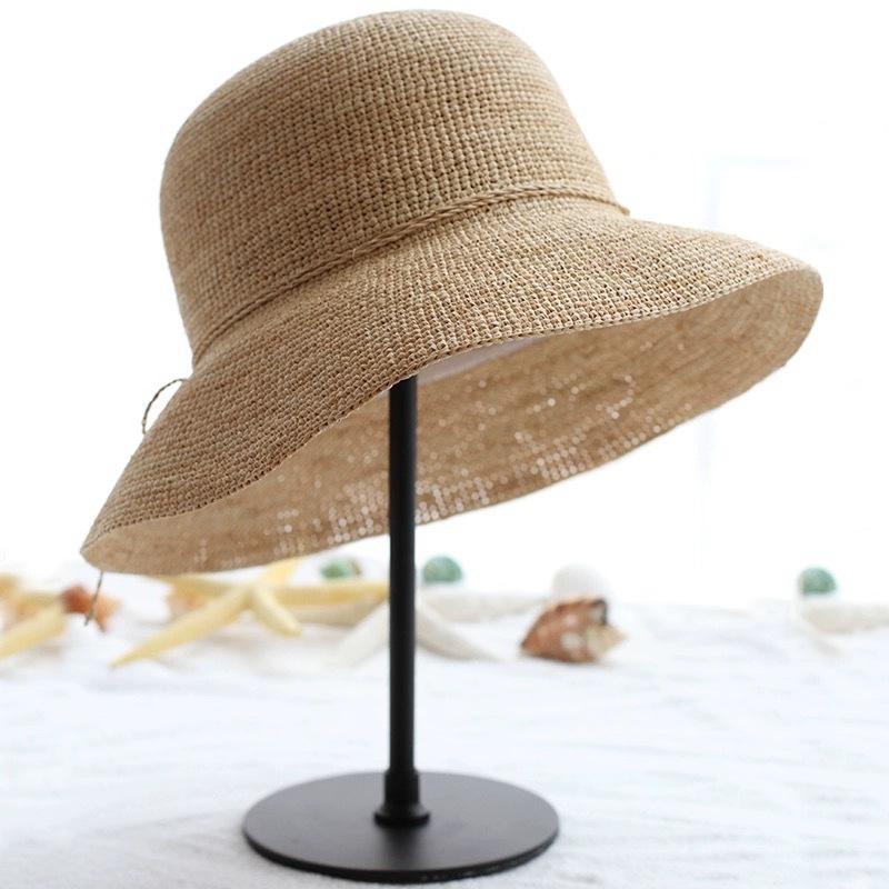 Simple and versatile big eaves beach seaside vacation travel sun protection sun hat women's extra fine raffia foldable straw hat