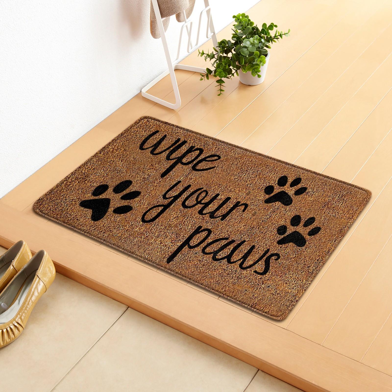 

Non Slip Doormat Wipe Your Paws Entrance Mat Durable Coir Fiber Outdoor Indoor Floor Rug 40x60cm with Paw Print Design One Size коричневый
