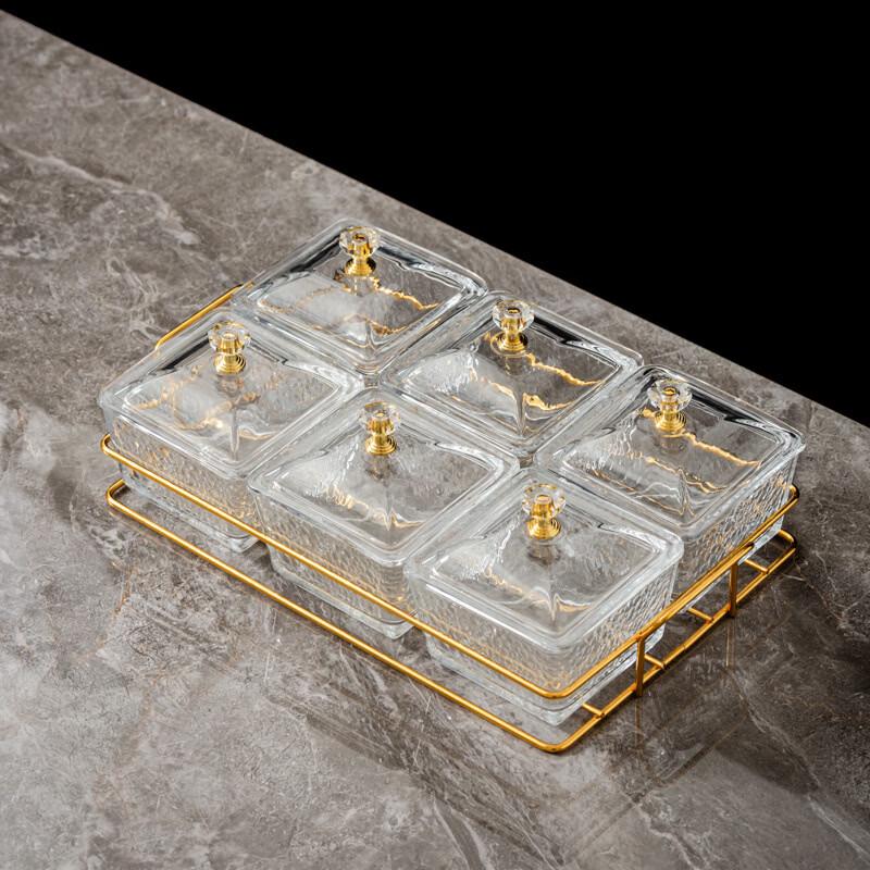 WUHE Six-Grid Segmented Serving Tray with Transparent Lid