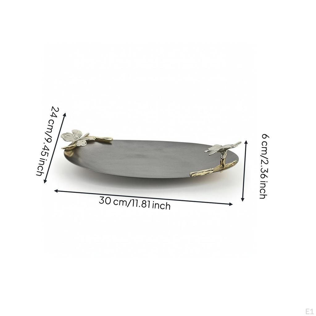 Tray with Flower Decorations Textured Oval Serving Elegant for Coffee Table
