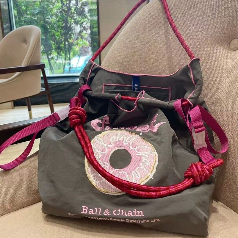 Niche Eco-Friendly Embroidered Nylon Shopping Tote - Handheld/Shoulder/Crossbody Bag with Artisanal Flair