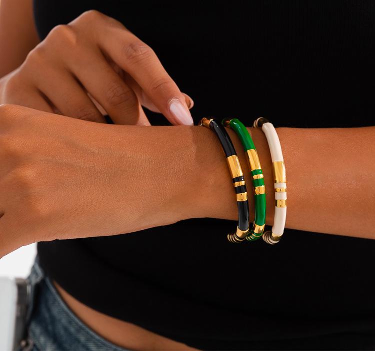 Retro Bamboo Enamel Stainless Steel Open Bangle - Women's European & American Luxury Jewelry
