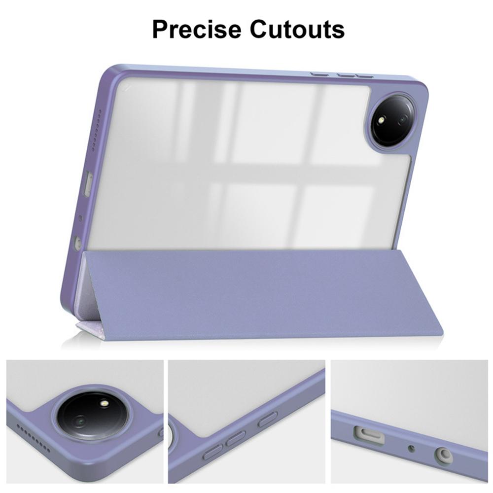 

For Xiaomi Redmi Pad SE 4G 8.7 inch Tablet Case Tri-Fold Stand Pattern Printing Clear Acrylic Leather Cover Purple Marble