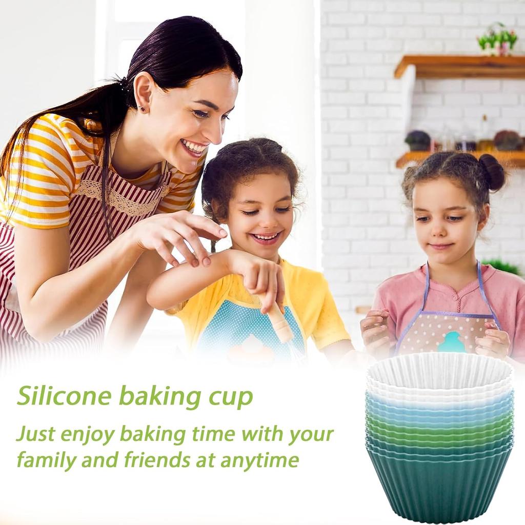 Silicone Baking Muffin Cups 12 Pack,Food-Grade Non-Stick Muffin & Cupcake Liners,Wrapper Cups Holders for Muff, Cupcakes, and Candies Standard Size