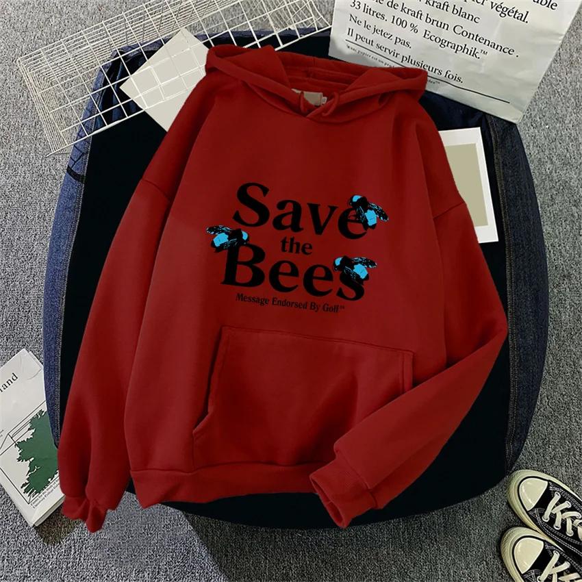 Hip Hop Cartoon Save the Bees Printed Women Hoodies Fashion Fleece Men Hoody Pullover Unisex Y2k Female Sweatshirts Clothing