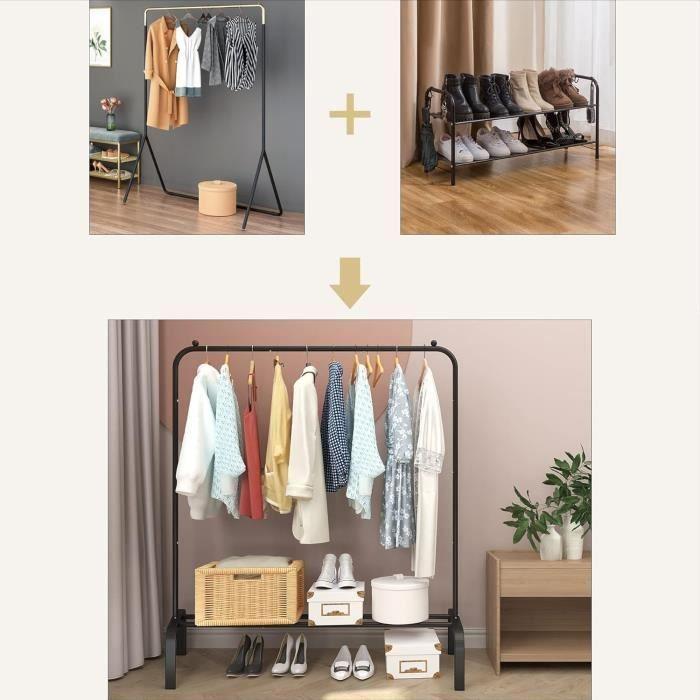 Portant à vêtements - JIUYOTREE - Noir - Etagères à chaussures - Métal - Montage facile