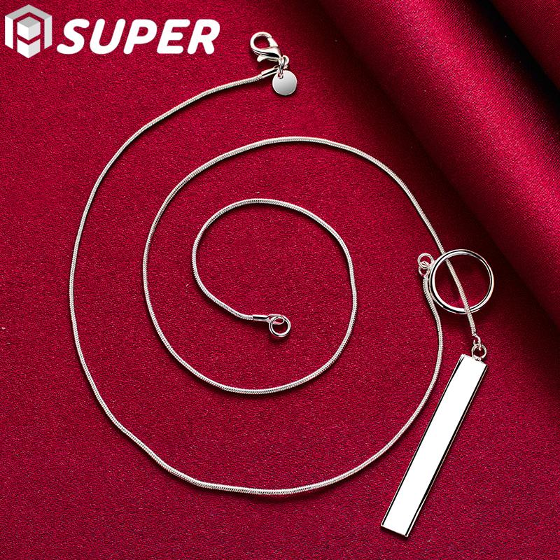 925 Sterling Silver Circle Rectangle Pendant Necklace Jewelry