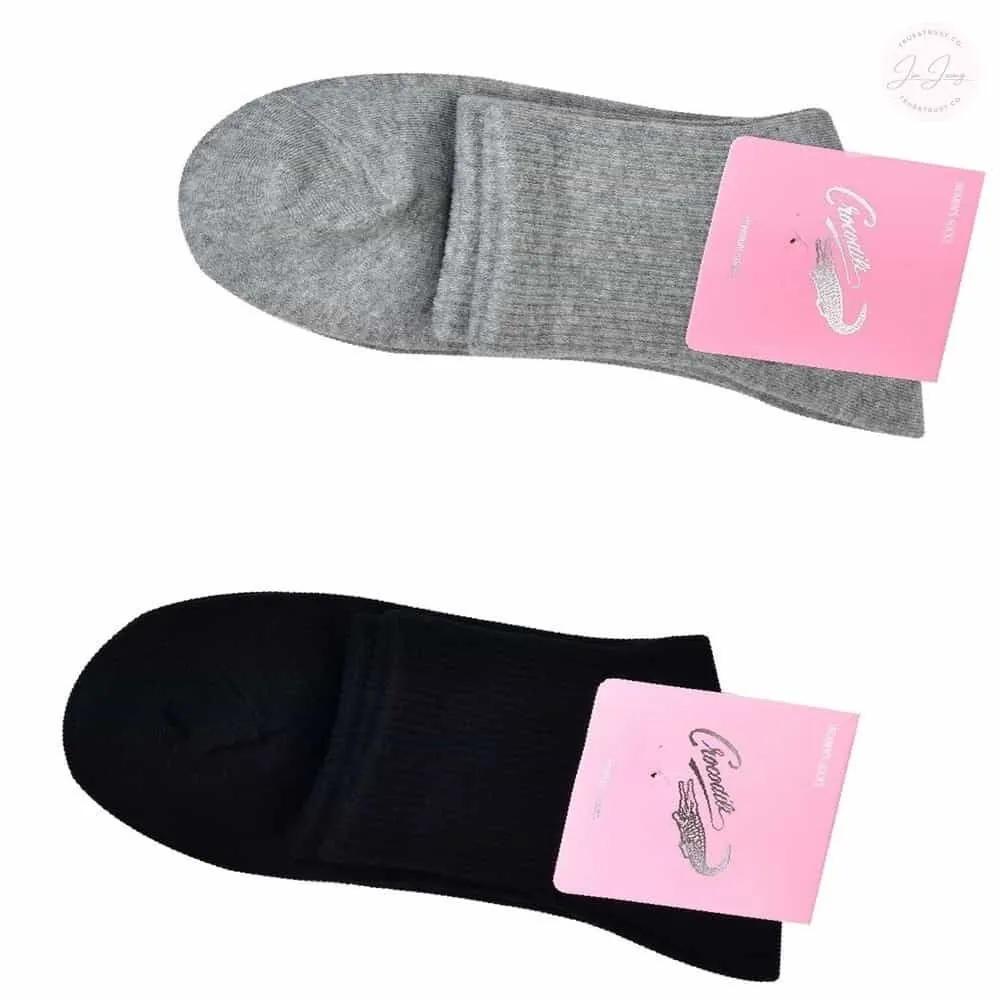 Crocodile Ladies  Plain Mid-Length Socks Daily Socks White Cotton Socks White Socks 24cm Black (Set of 8)