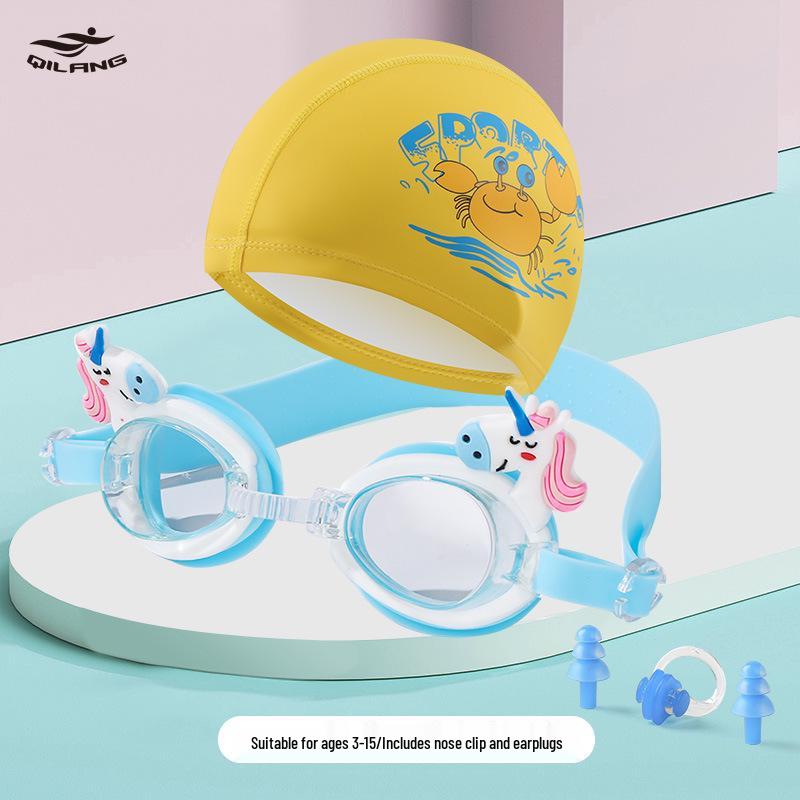Kids' Cartoon Swim Cap with Waterproof Ear Protection & High Elasticity - Comfortable PU Cap for Boys & Girls, Customizable Logo Available.