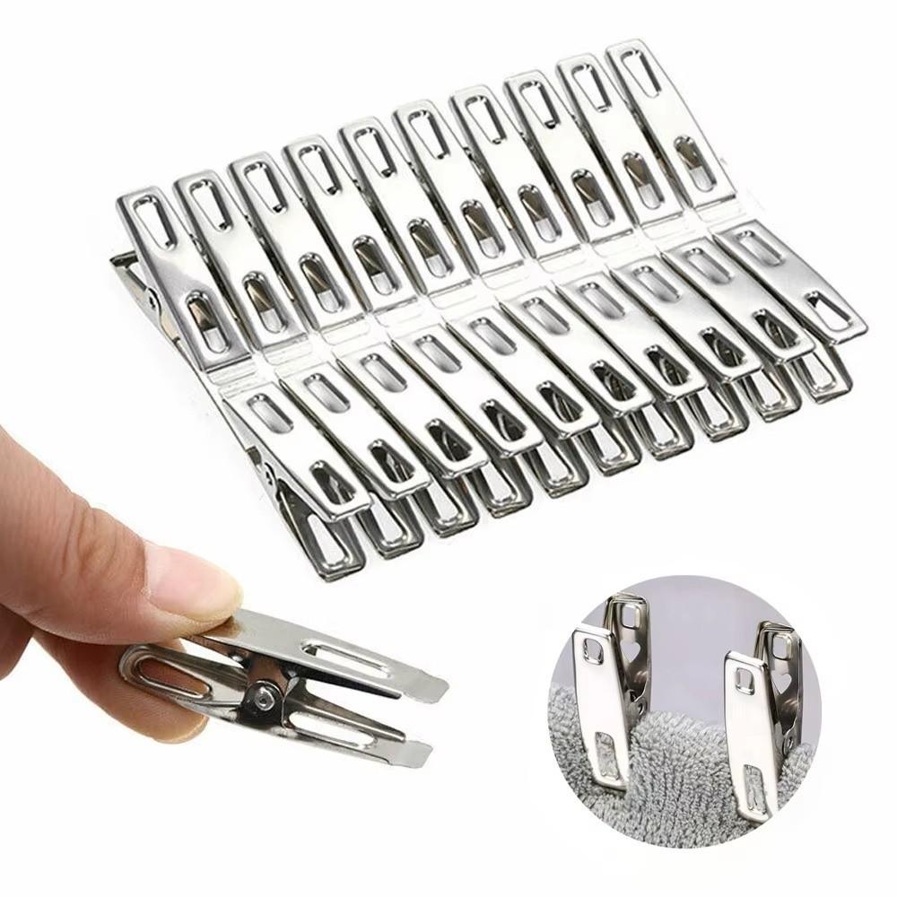 20pcs Flat Mouth Clothes Pegs Stainless Steel Document Clips Sealing Clip Bathroom Accessories
