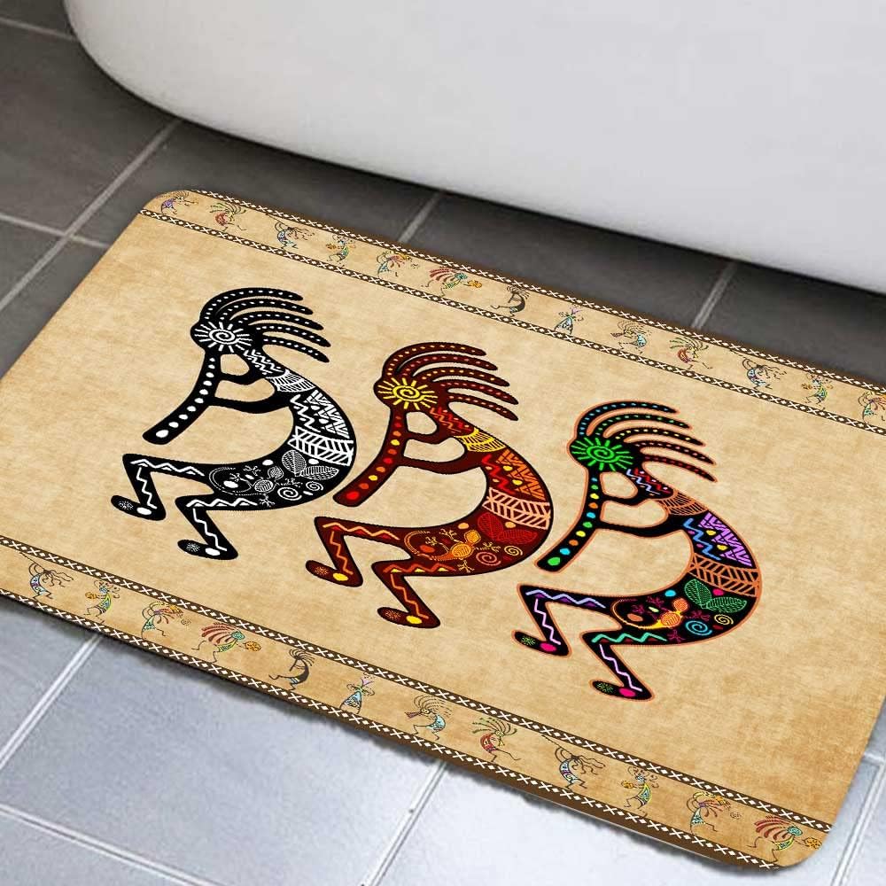 Kokopelli Bath Mat, Southwestern Native Non Slip Bath Mat America Ethnic Tribal VintageBathroom Mats and Rugs Geometric Retro Abstract Memory Foam