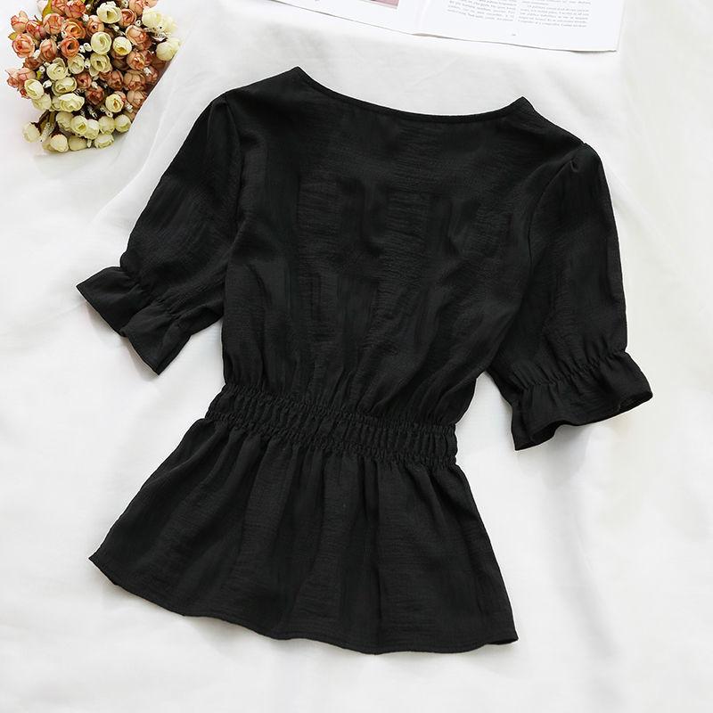 

Весенне-летняя женская шифоновая рубашка с коротким рукавом, милые топы, приталенная тонкая темпераментная маленькая рубашка, женская блузка 2XL