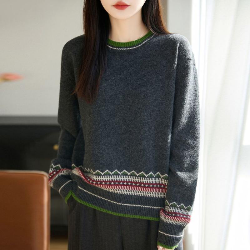 Maglione da Donna Autunno Inverno Pullover Ispessito Caldo Lavorato a Maglia a Righe Girocollo Strato Base Elasticizzato Manica Lunga Maglione Oversize Top