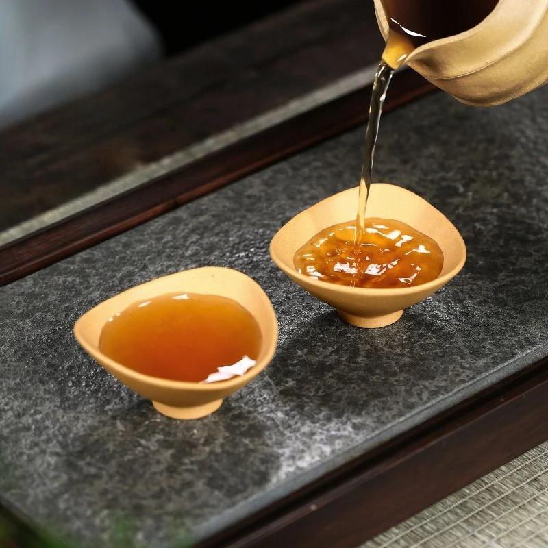 Handmade Purple Clay Tea Cup, Tea Master Cup, Small Capacity Mineral Gold Section, Mud Triangle Cup, Kung Fu Tea Set