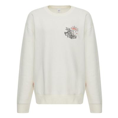 Reebok Looney Tunes Embroidered Long Sleeve Pullover Sweatshirt Unisex Tops Pink White HM3546