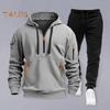 2Pcs/Set Men Sweatshirt Pants Set Hooded Drawstring Long Sleeve Sport Tops Elastic Waist Long Pants Set Solid Color Baggy Tracksuit
