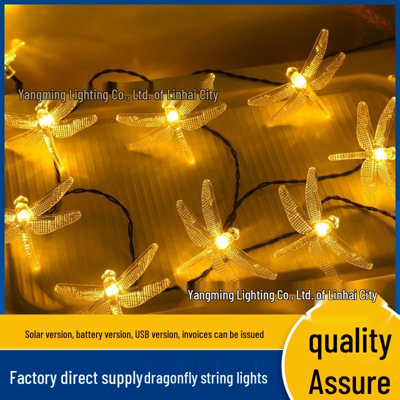 Solar-Powered LED Dragonfly String Lights for Balcony, Garden & Courtyard 10 lights, 1.5m, battery теплый белый