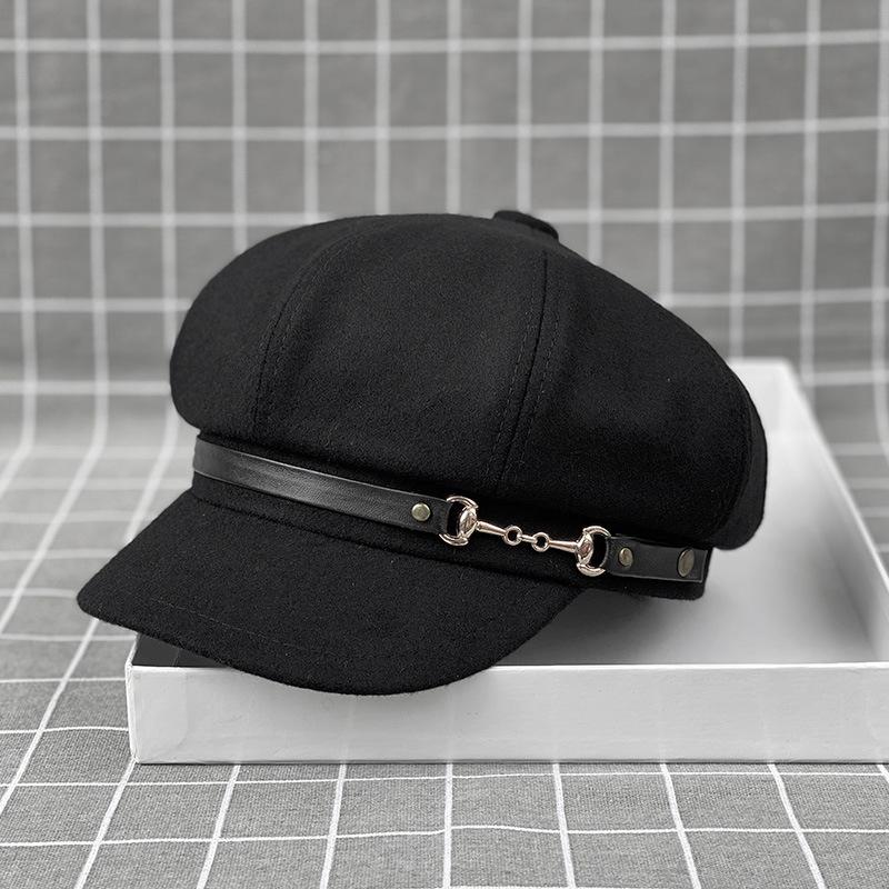 Шерсть, Восьмиугольная Шляпа, Женская Модная Британская Ретро Металлическая Пряжка, Берет, Литературно-художественная Газета, Детская Шляпа xxl extra large size 61cm чёрный