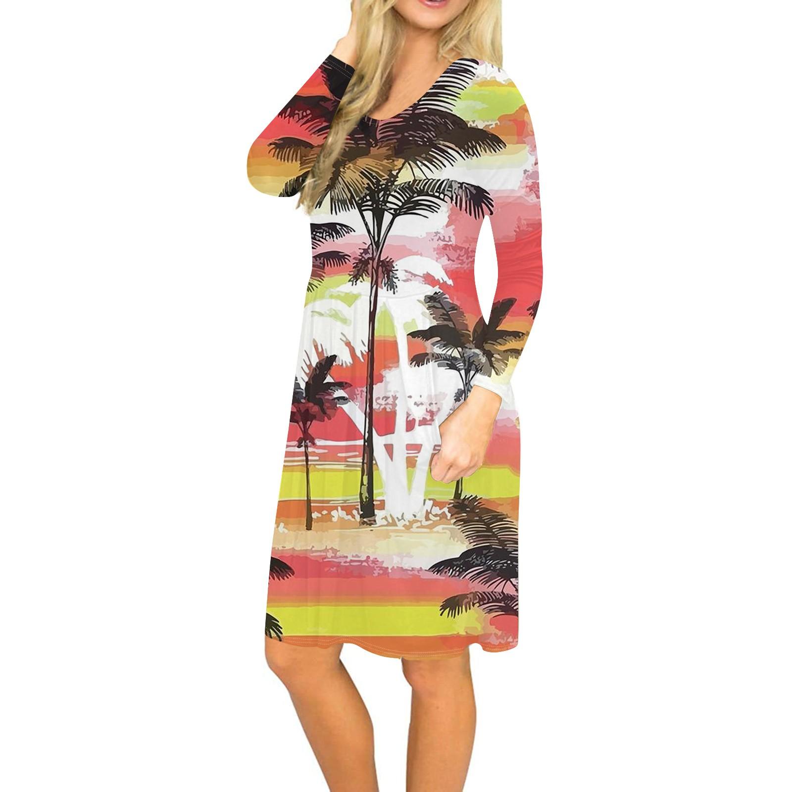 

Жіноча сукня з довгим рукавом, плісирована, вільна повсякденна сукня з кишенями, сукні до коліна XL жовтий