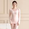 Women's Lace V-Neck Thermal Underwear Set - Slimming, Shaping, Heat-Generating Cotton