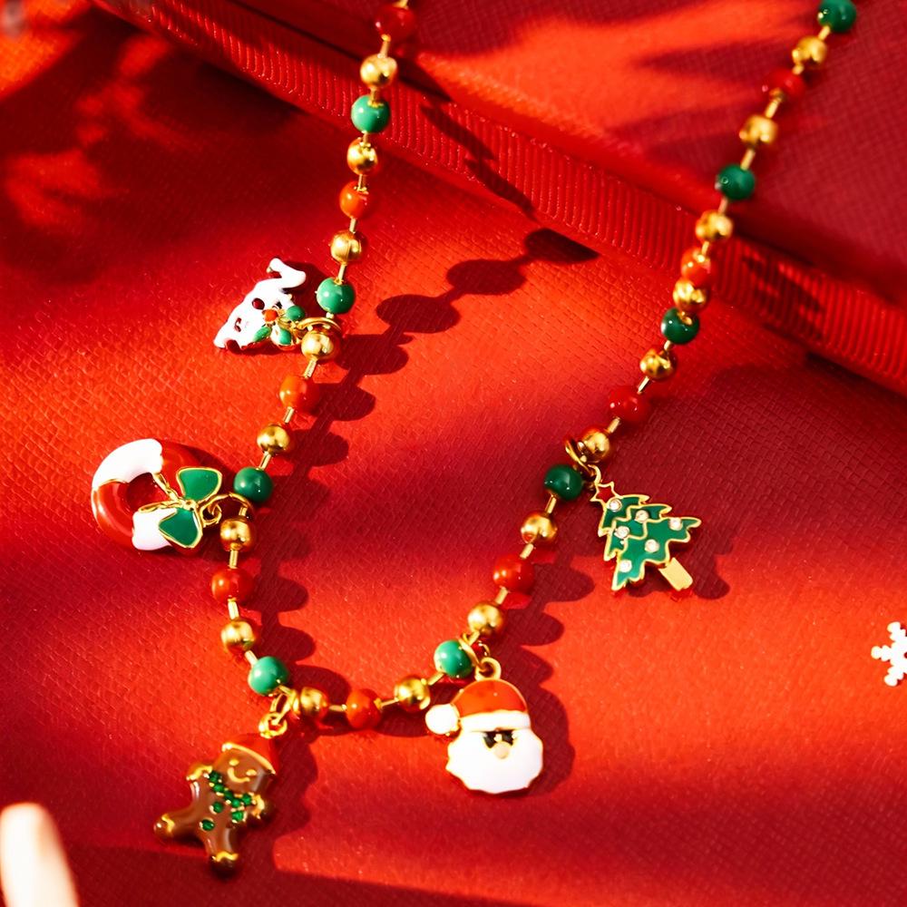 European & American Christmas Festival DIY Multi-Accessory Enamel Zirconia Necklace, 18K Gold-Plated Stainless Steel, Christmas Tree & Santa Styles.