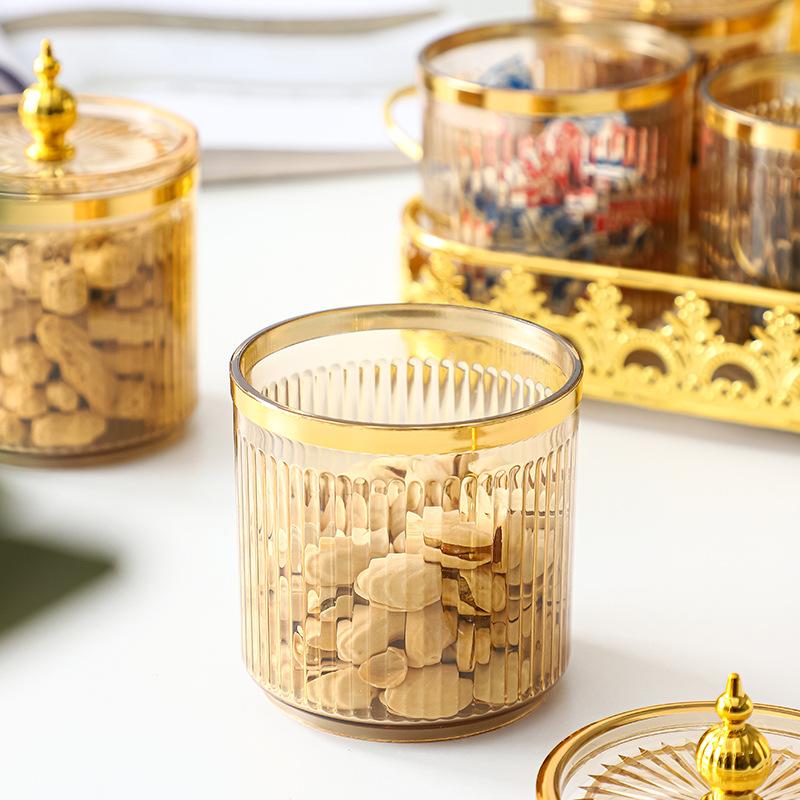 Transparent Striped Kitchen Seasoning Jar Grain Storage Container Gold-plated Sugar Jar Household Seasoning Box Salt Jar Bottle