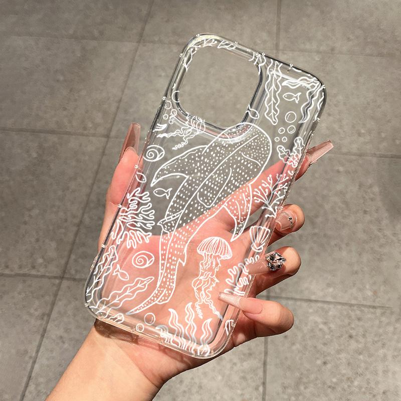 Simple Whale Shark Marine Life Pattern Clear Phone Case For iPhone 16 17 Pro Max 11 12 13 15 14 Plus 16E Anti Drop Soft Cover