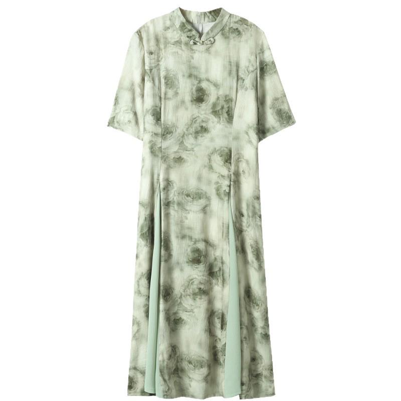 2026 Summer Chiffon Print Qipao: Stylish Short-Sleeve Dress for Middle-Aged & Elderly Women