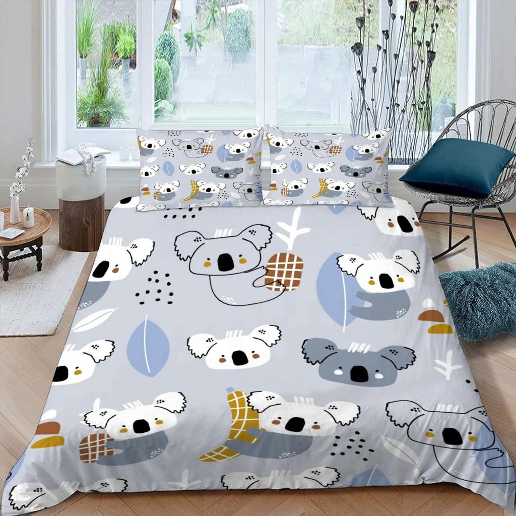 Cute Elephant Koala Duvet Cover Set Cartoon Animals Bedding Set Australia Tree Bear Quilt Cover Twin King for Kids Boys Girls