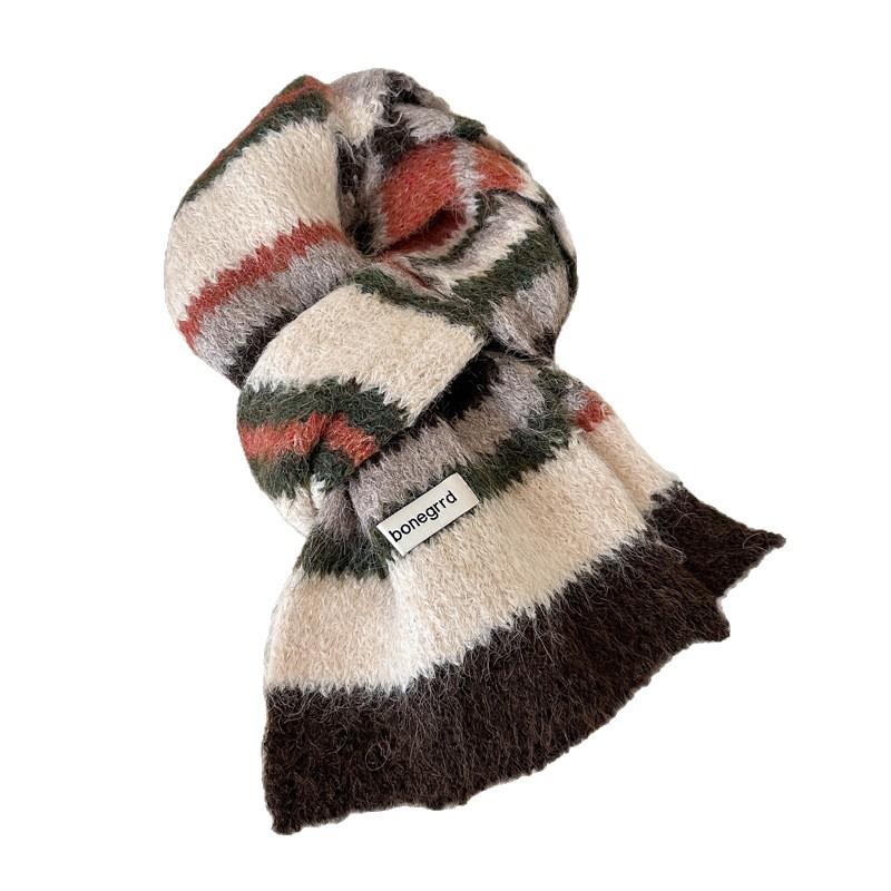 Colorful Striped Japanese Knitted Scarf Female Winter Fashion Warm Neck Scarf Students Korean Version of The Male Couple Models