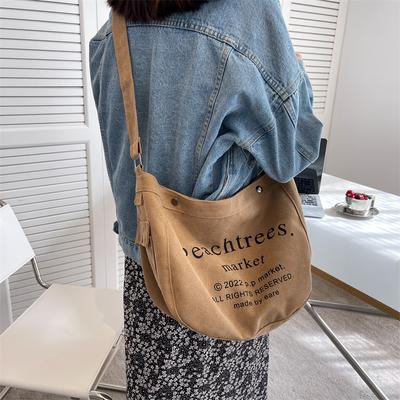 Letter Canvas Bag Women's Versatile Tote Bag Student Crossbody Bag Large Capacity One Shoulder Bag