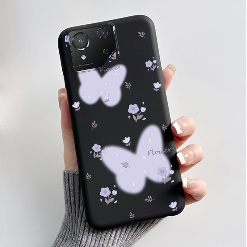 For ASUS ROG Phone 8 Case For ROG Phone 8 Pro Case Capa Soft Silicone Black Shell Cover Cute Flower Cartoon Printing Phone Cases