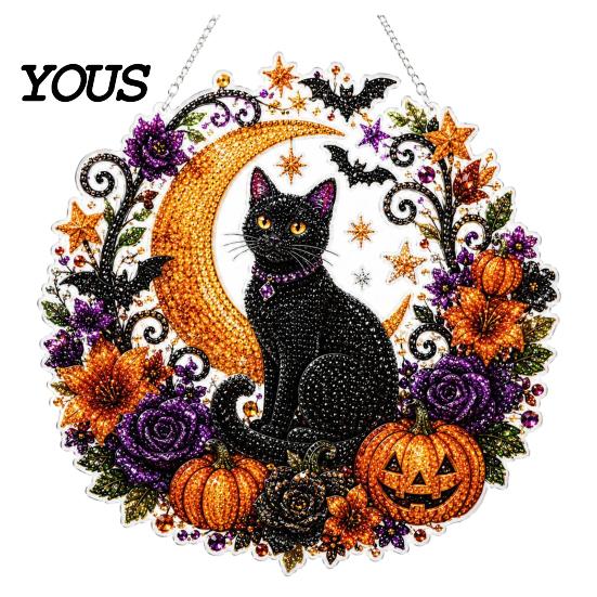 Bedroom Wall Decoration Kit DIY Rhinestone Door Sign Kit, Halloween Pumpkin Flower Animal Pattern Art Sign, Handmade Hanging Decor