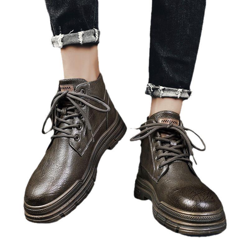 Martin boots men's 2025 new spring high-top leather boots men's thick-soled wear-resistant outdoor tooling British style short boots