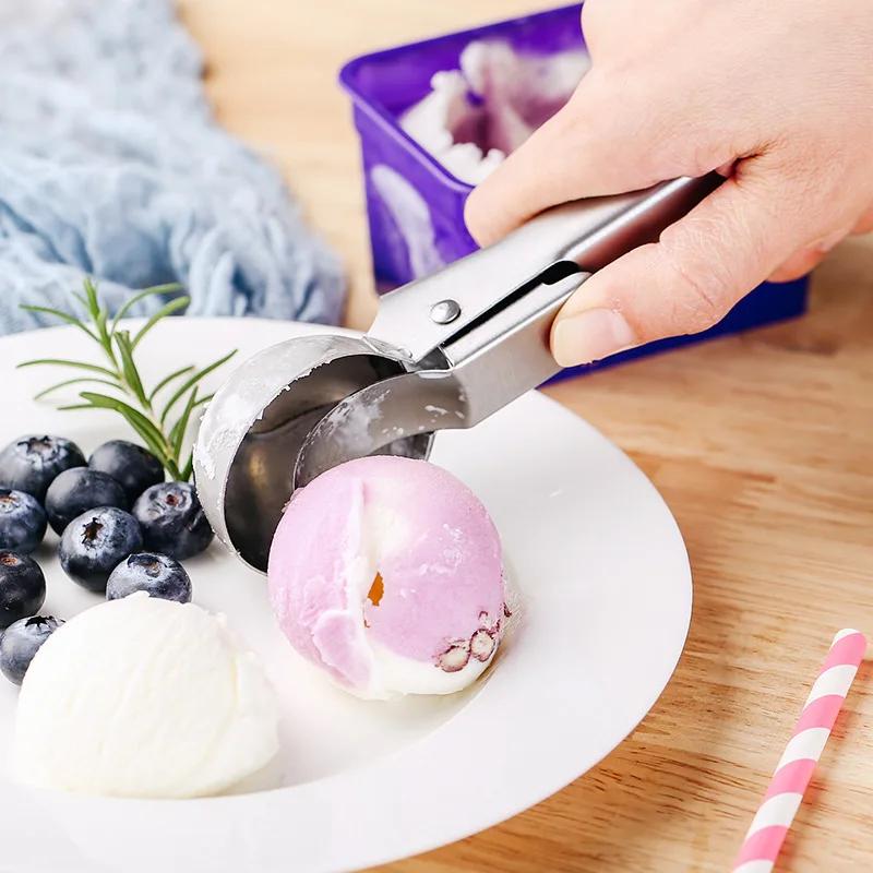 1PC Multifunktionale Eisportionierer Edelstahl Doppelzweck-Portionierer Obst Wassermelonenlöffel Ballportionierer Haushalts-Eiscreme-Werkzeuge