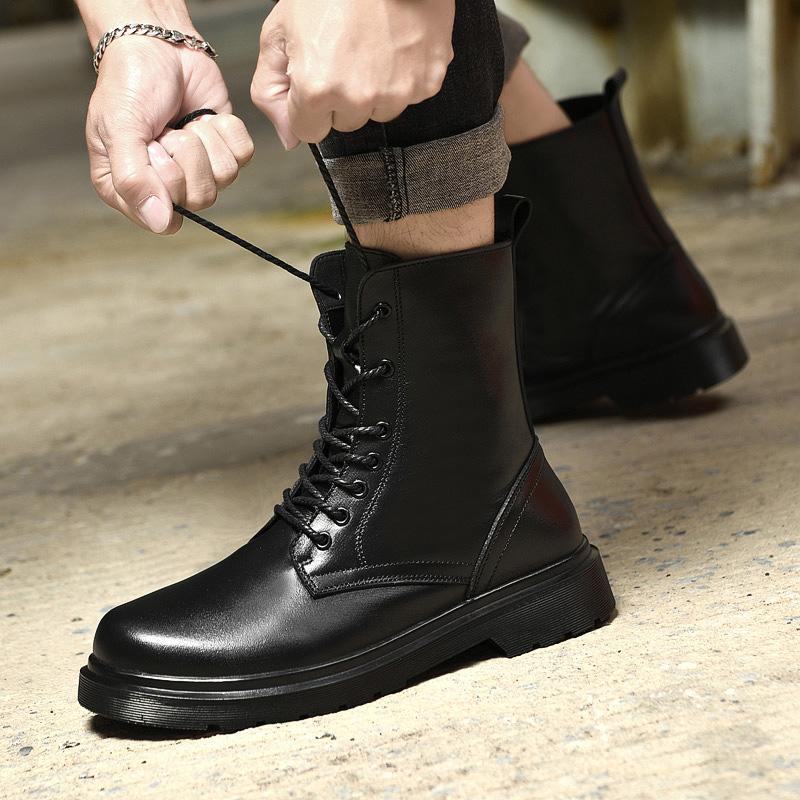 Móda Nové Pánské Kvalitní Černé Kožené Boty Módní Trend, Protiskluzové, Odolné, Pohodlné Jezdecké Všestranné, Vodotěsné, Vysoké Boty