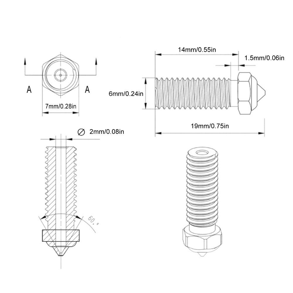 5PCS Brass Material 3D Printer Nozzle Precision Nozzle Extruder Nozzle for QIDI X Max3 Smart3 Plus3