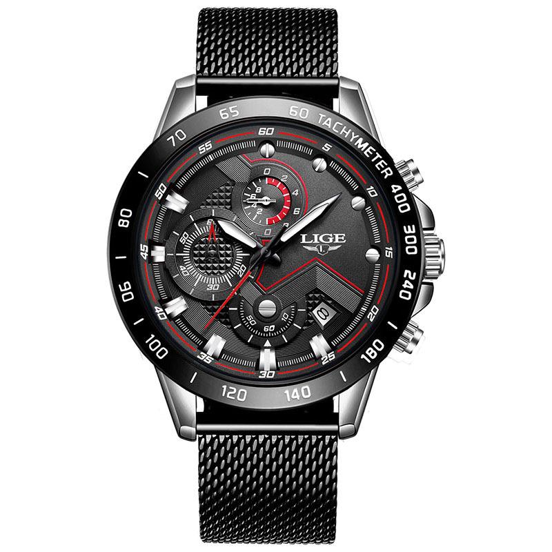 LIGE Men s Mesh Strap Chronograph Waterproof Watch (2019)