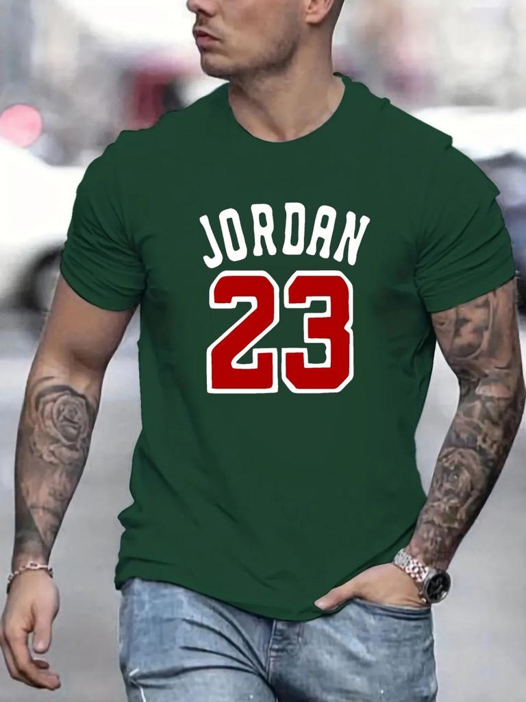 Letni Męski Casualowy Luźny Modny T-shirt z Nadrukiem 23 Liter, Wygodny z Okrągłym Dekoltem i Krótkim Rękawem